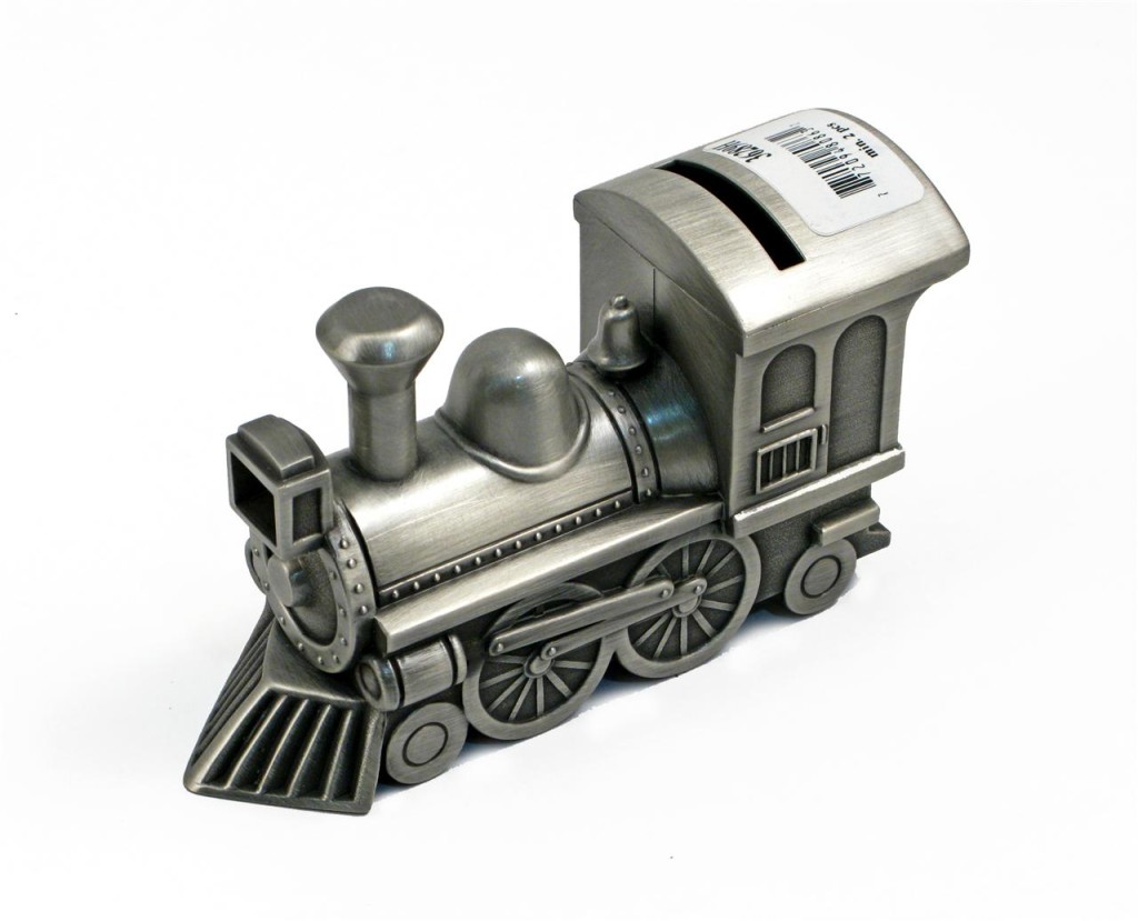 Pewter train bank | Key Centre Engravables - Guelph, Ontario